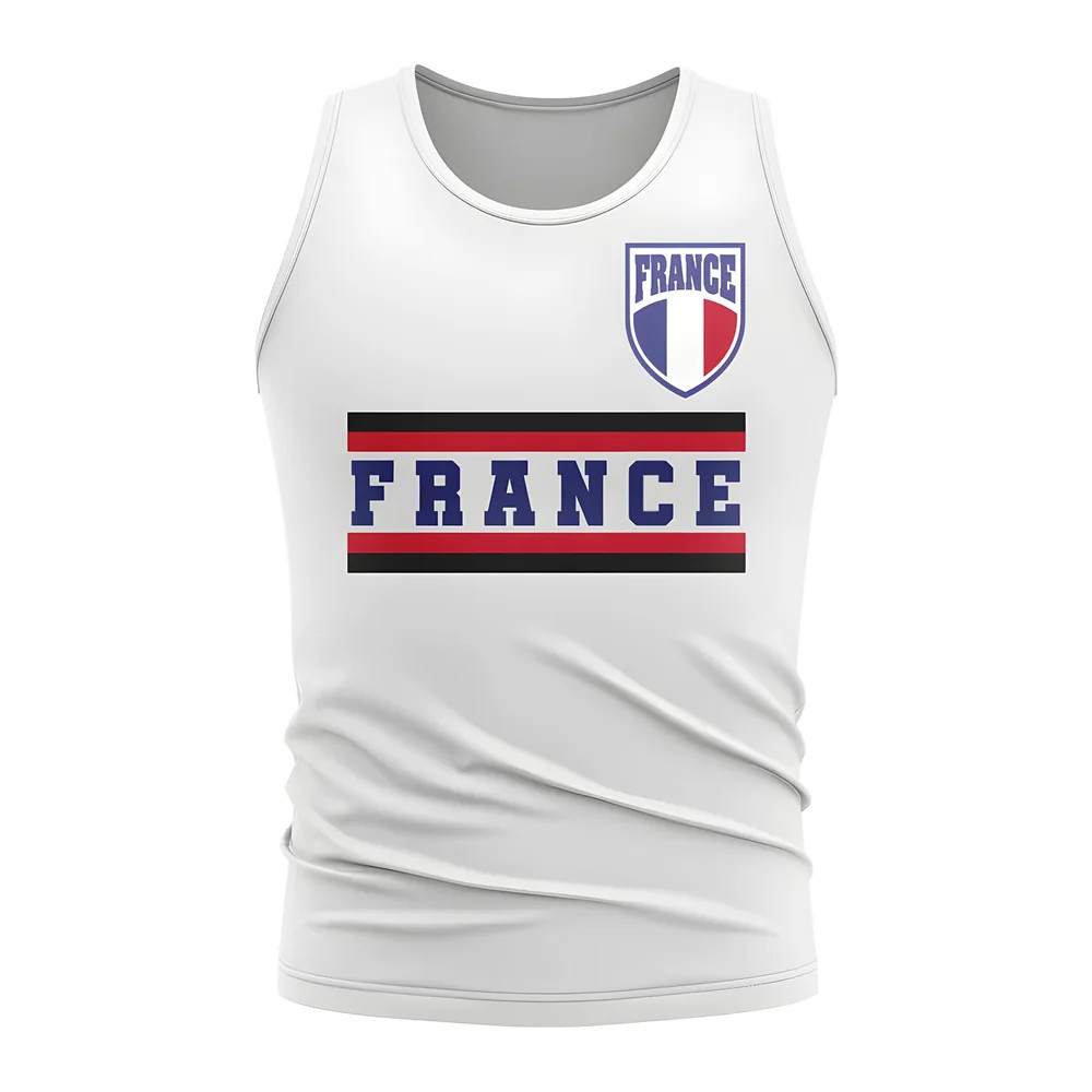 France Core Football Country Sleeveless Tee (White) Polyester Uksoccershop Men's White Medium
