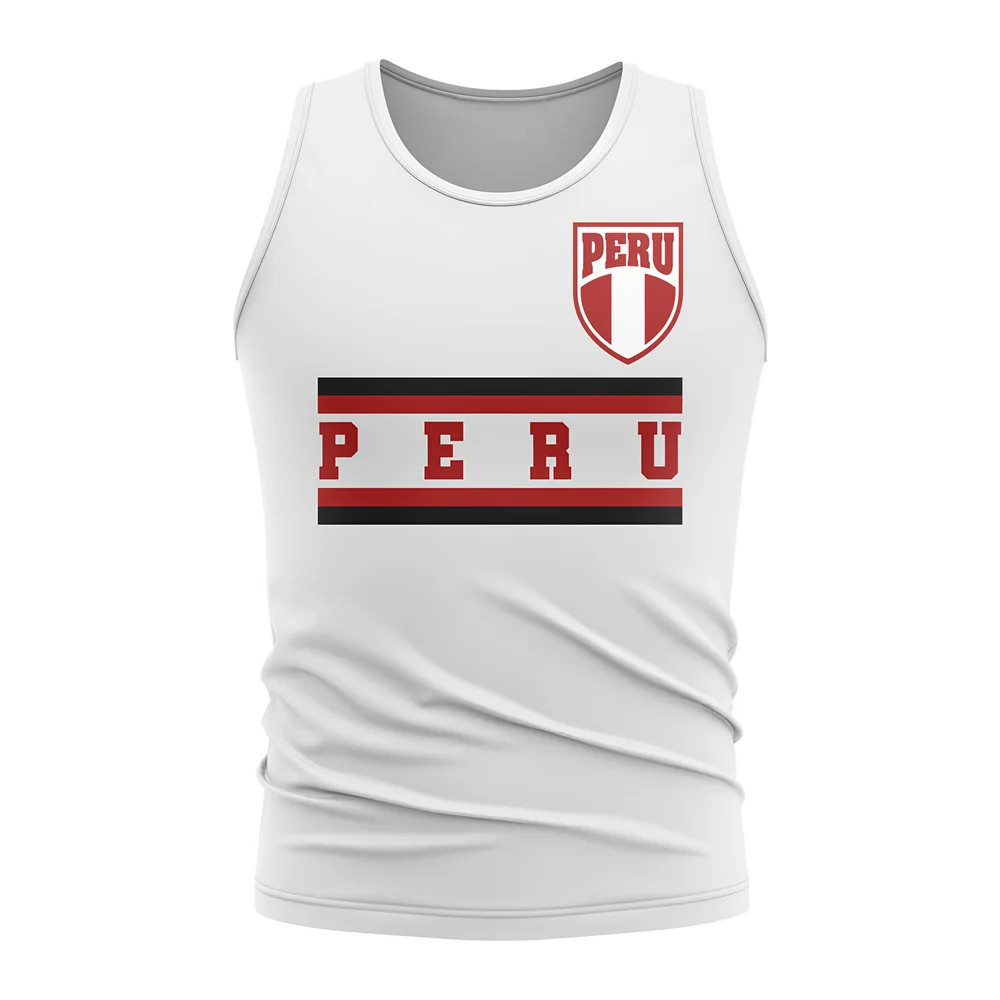 Peru Core Football Country Sleeveless Tee (White) Polyester Uksoccershop Men's White Small