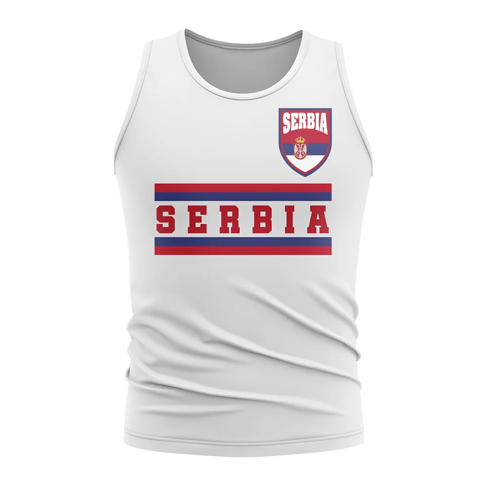 Serbia Core Football Country Sleeveless Tee (White) Polyester Uksoccershop Men's White Extra Small