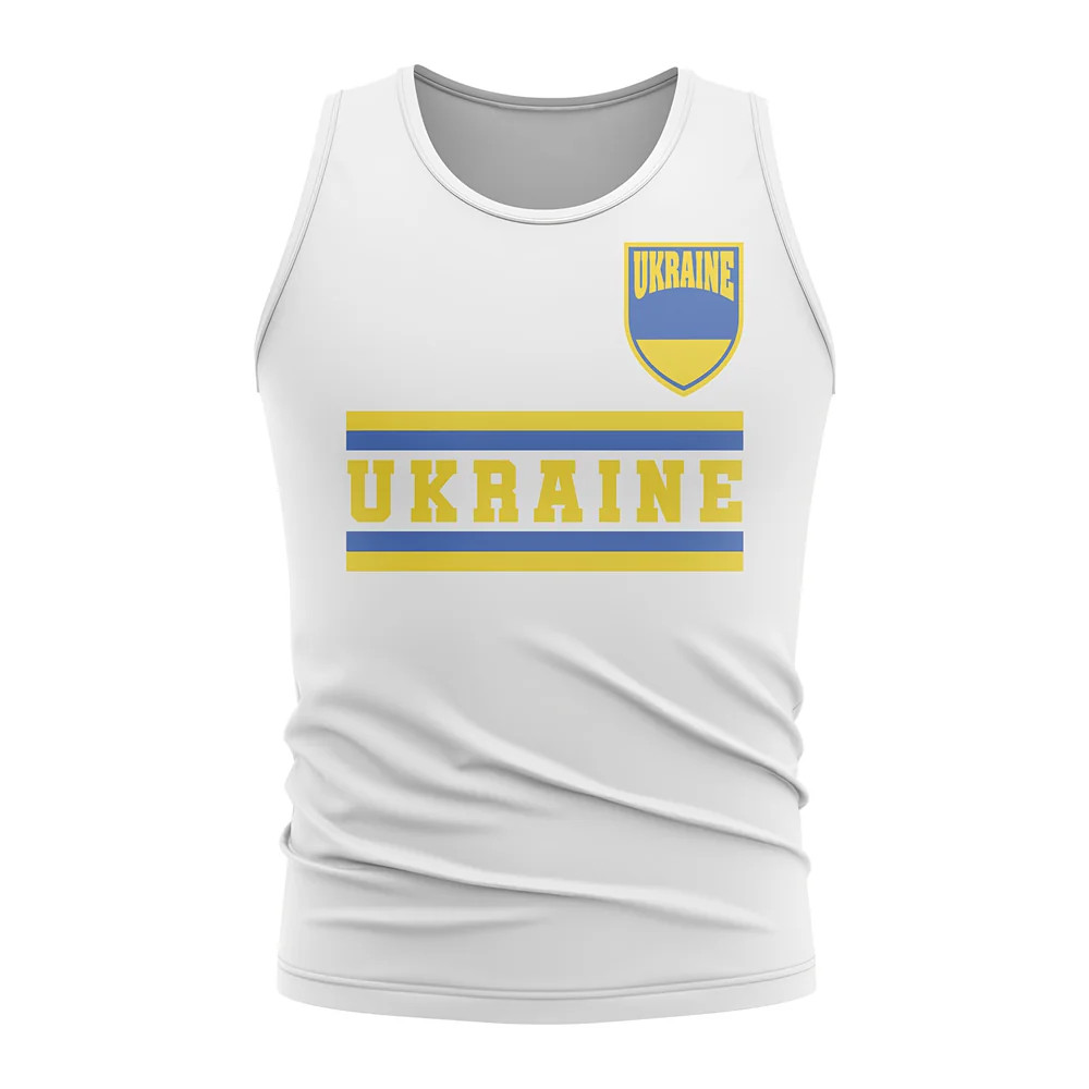 Ukraine Core Football Country Sleeveless Tee (White) Polyester Uksoccershop Men's White Medium