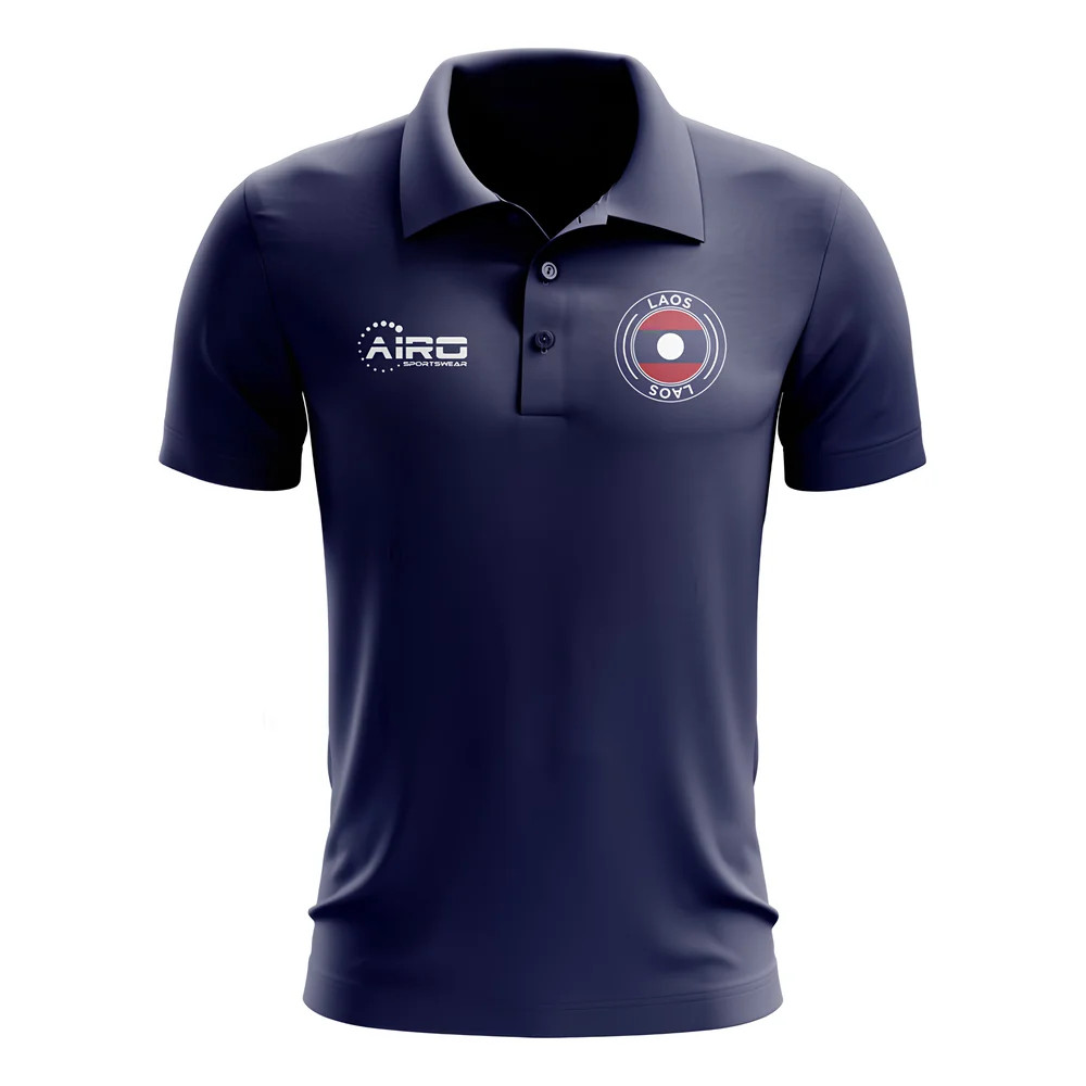 Laos Football Polo Shirt (Navy) Polyester Uksoccershop Men's Navy Small