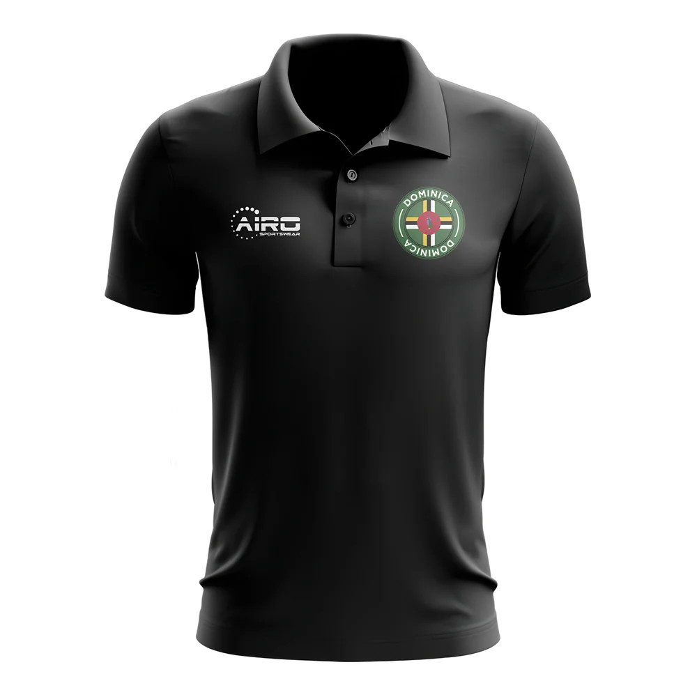 Dominica Football Polo Shirt (Black) Polyester Uksoccershop Men's Black Medium