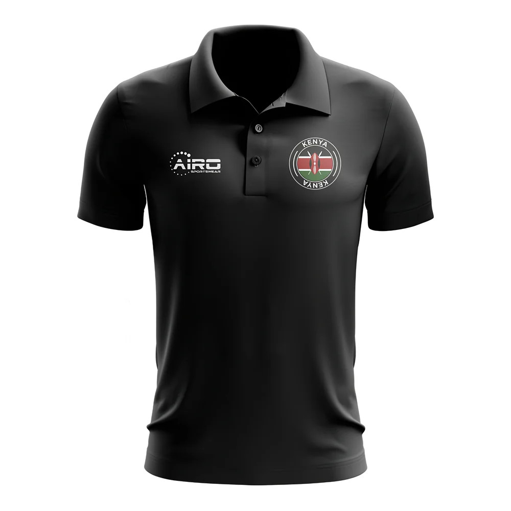 Kenya Football Polo Shirt (Black) Polyester Uksoccershop Men's Black Medium