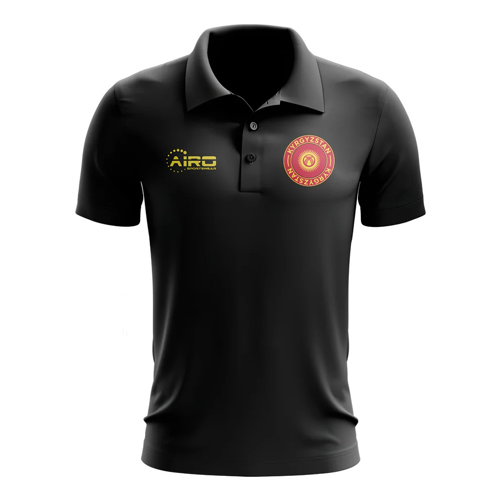 Kyrgyzstan Football Polo Shirt (Black) Polyester Uksoccershop Men's Black Medium