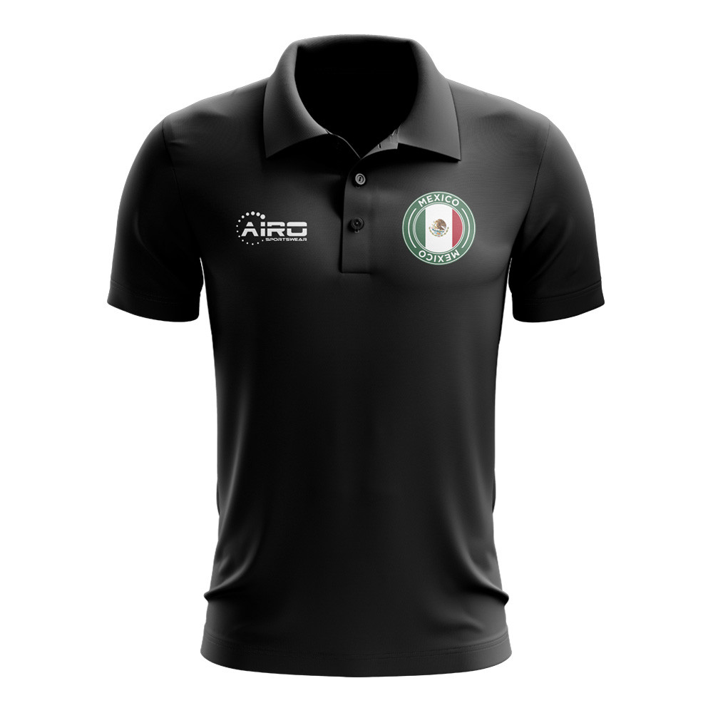 Mexico Football Polo Shirt (Black) Polyester Uksoccershop Men's Black Medium
