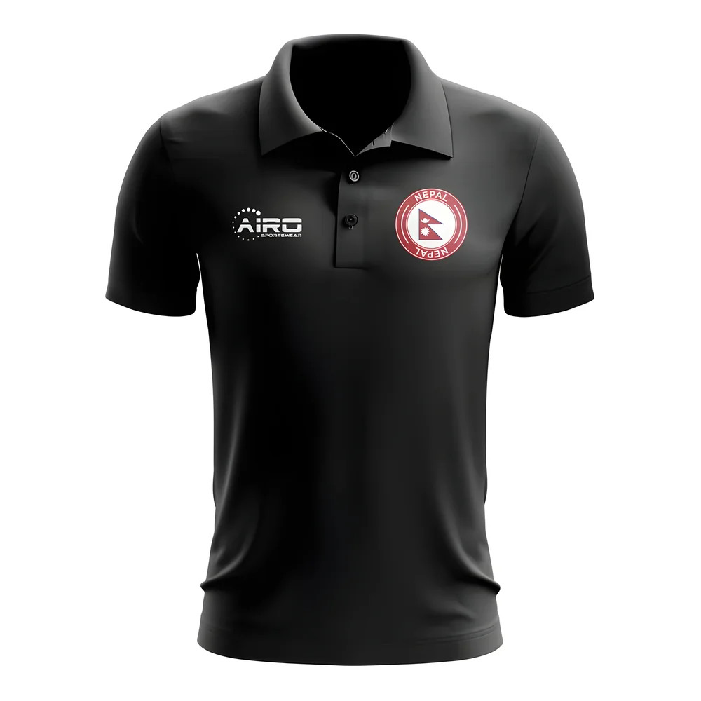 Nepal Football Polo Shirt (Black) Polyester Mynamar Uksoccershop Men's Black Medium