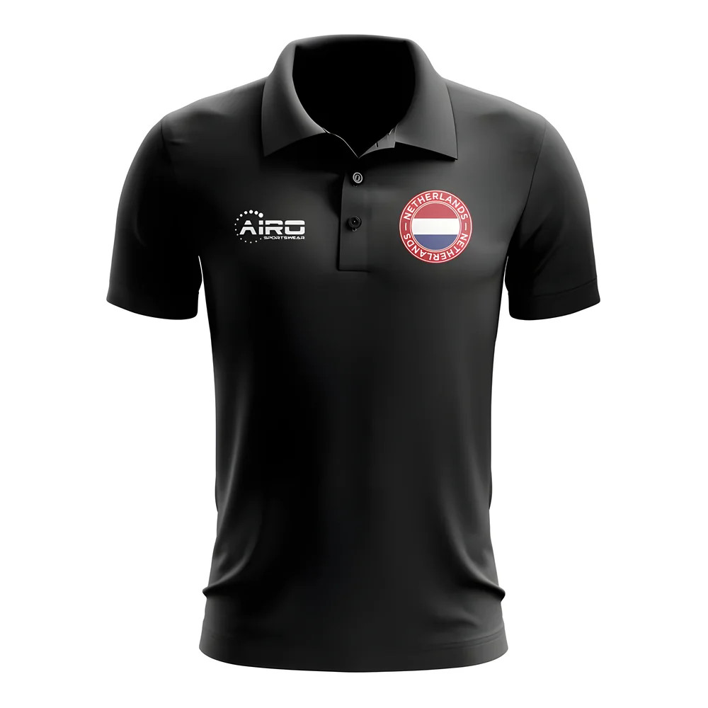 Netherlands Football Polo Shirt (Black) Polyester Newcastle Uksoccershop Men's Black Extra Small
