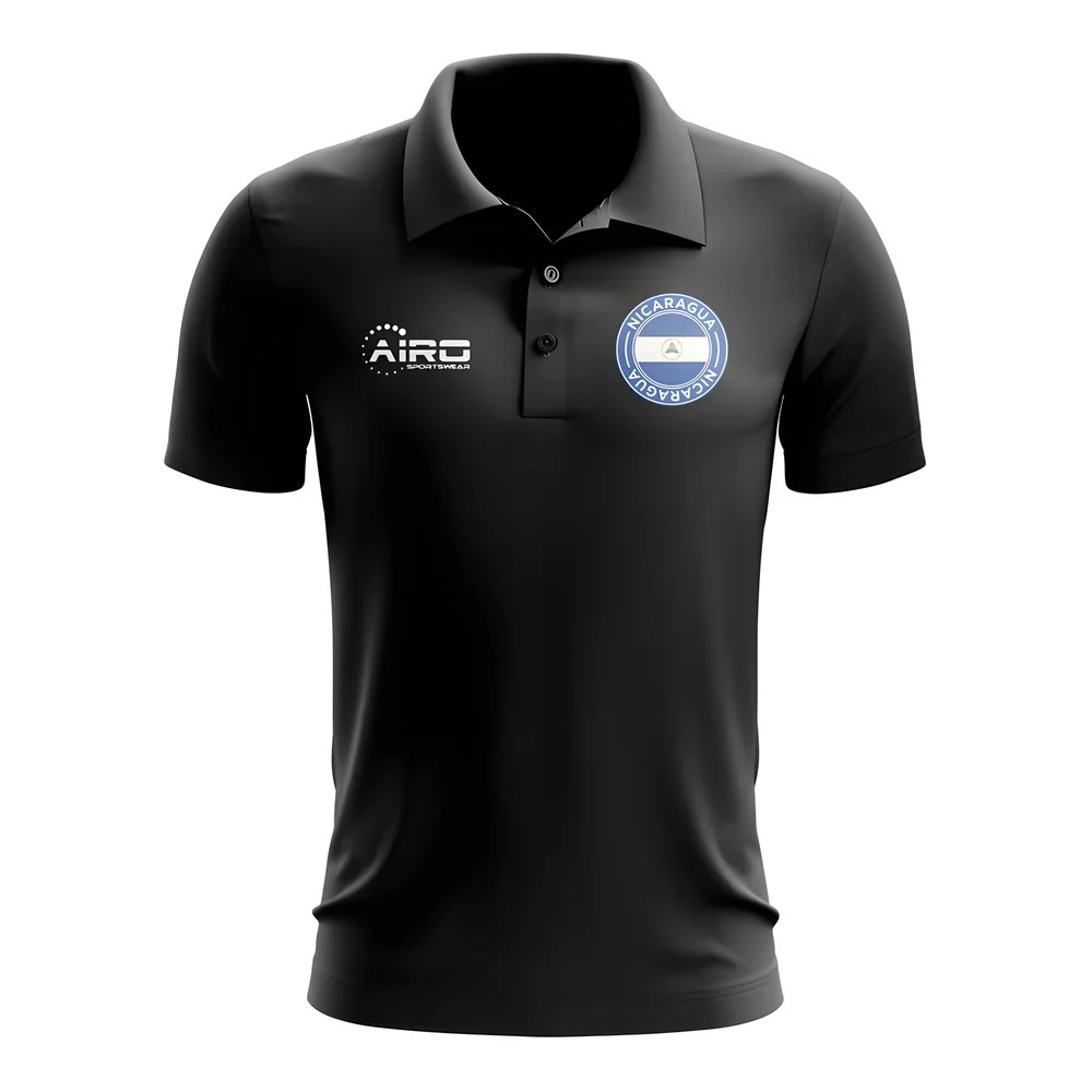 Nicaragua Football Polo Shirt (Black) Polyester Uksoccershop Men's Black Extra Large