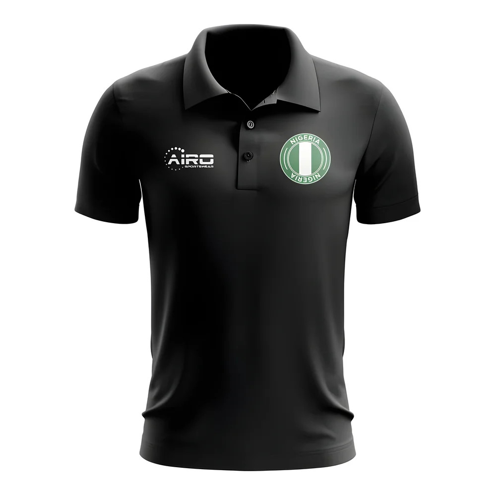 Nigeria Football Polo Shirt (Black) Polyester Uksoccershop Men's Black Large