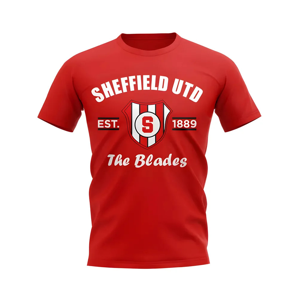 Sheffield United Established Football T-Shirt (Red) Polyester Uksoccershop Men's Red Extra Large