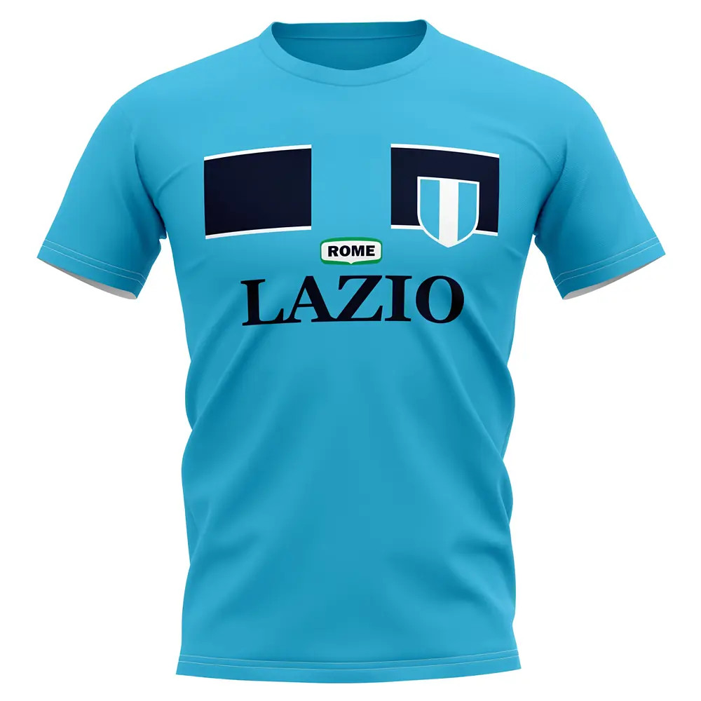 Lazio Vintage Football T-Shirt (Sky) Polyester Uksoccershop Men's Sky Blue Extra Small
