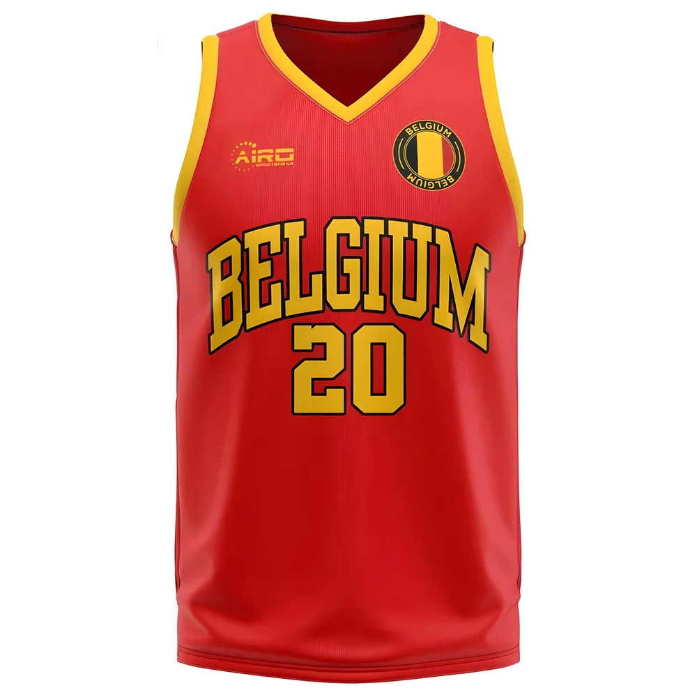 Belgium Home Concept Basketball Shirt Polyester Made By: Airo Sportswear Men's Red 3XL