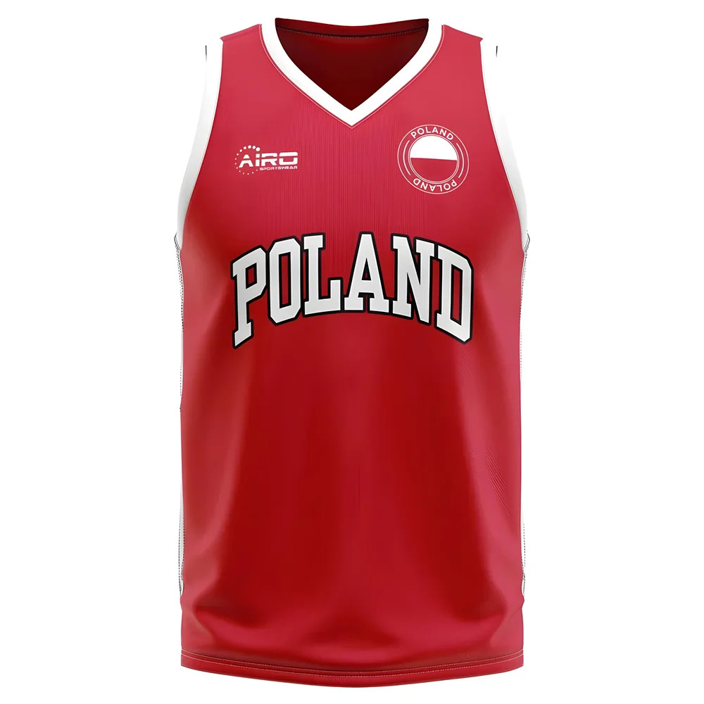 Poland Home Concept Basketball Shirt Polyester Made By: Airo Sportswear Men's Red 4XL