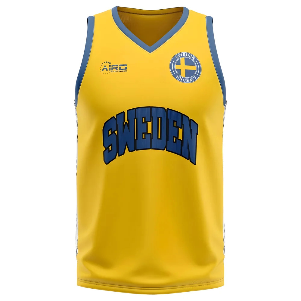Sweden Home Concept Basketball Shirt Polyester Made By: Airo Sportswear Men's Yellow 4XL