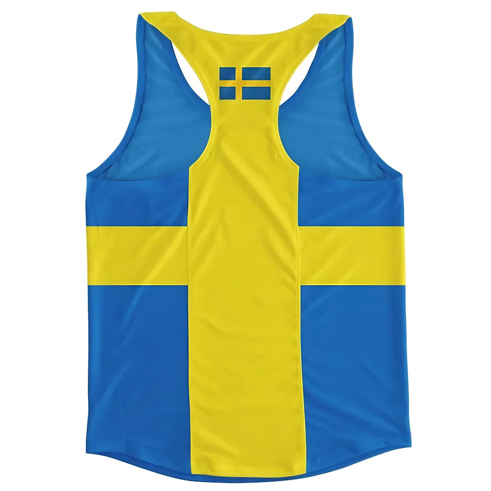 Sweden Flag Running Vest Polyester Made By: Airo Sportswear Men's Blue 4XL