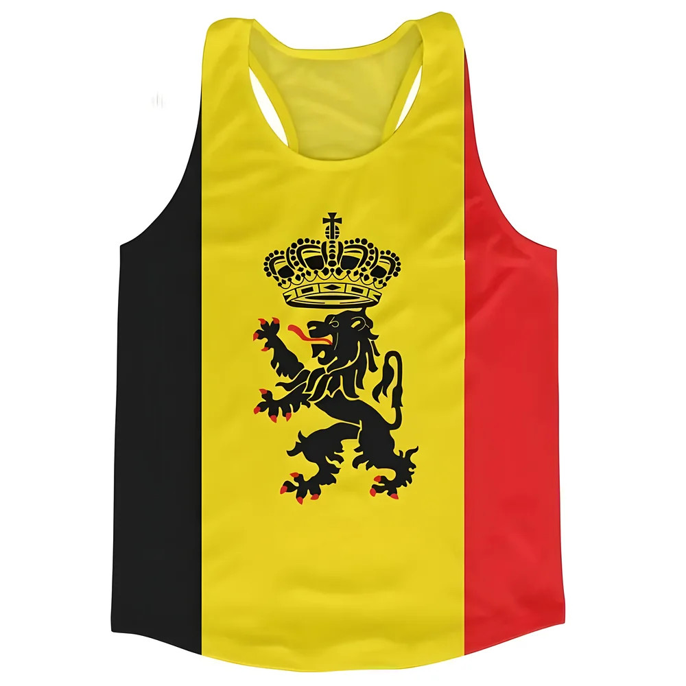 Belgium Flag Running Vest Polyester Made By: Airo Sportswear Men's Yellow 5XL