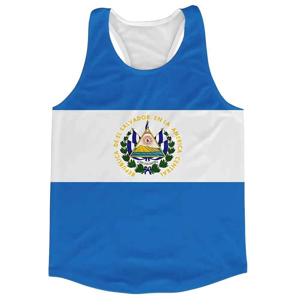 El Salvador Flag Running Vest Polyester Azerbaijan Made By: Airo Sportswear Men's Blue 3XL