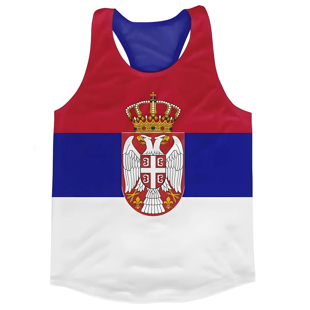 Serbia Flag Running Vest Polyester Made By: Airo Sportswear Men's White Xxl