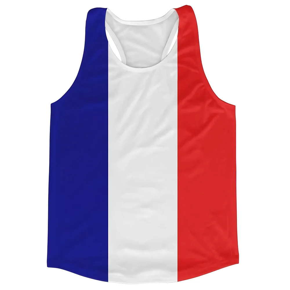 France Flag Running Vest Polyester Made By: Airo Sportswear Men's Blue Medium