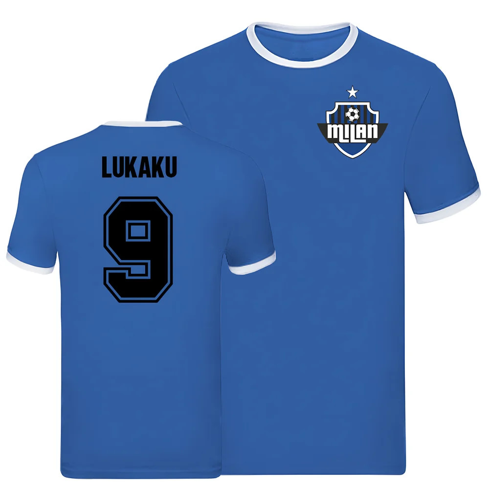 Romelu Lukaku Inter Milan Ringer Tee (Blue) Polyester Uksoccershop Men's Blue Xxl