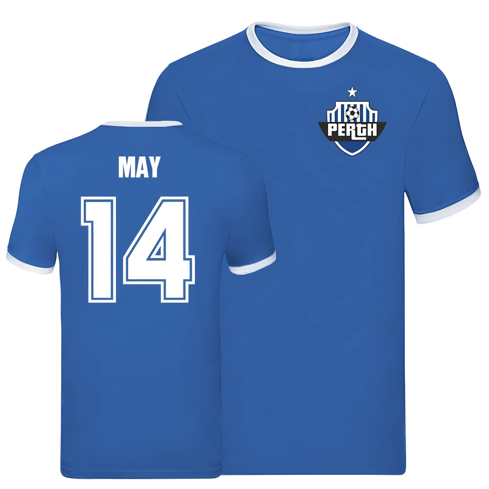 Stevie May St Johnstone Ringer Tee (Blue) Polyester Uksoccershop Men's Blue Small