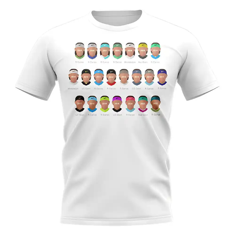 Rafa Nadal Grand Slam Champion T-Shirt (White) Polyester Argentina Uksoccershop Men's White Extra Small