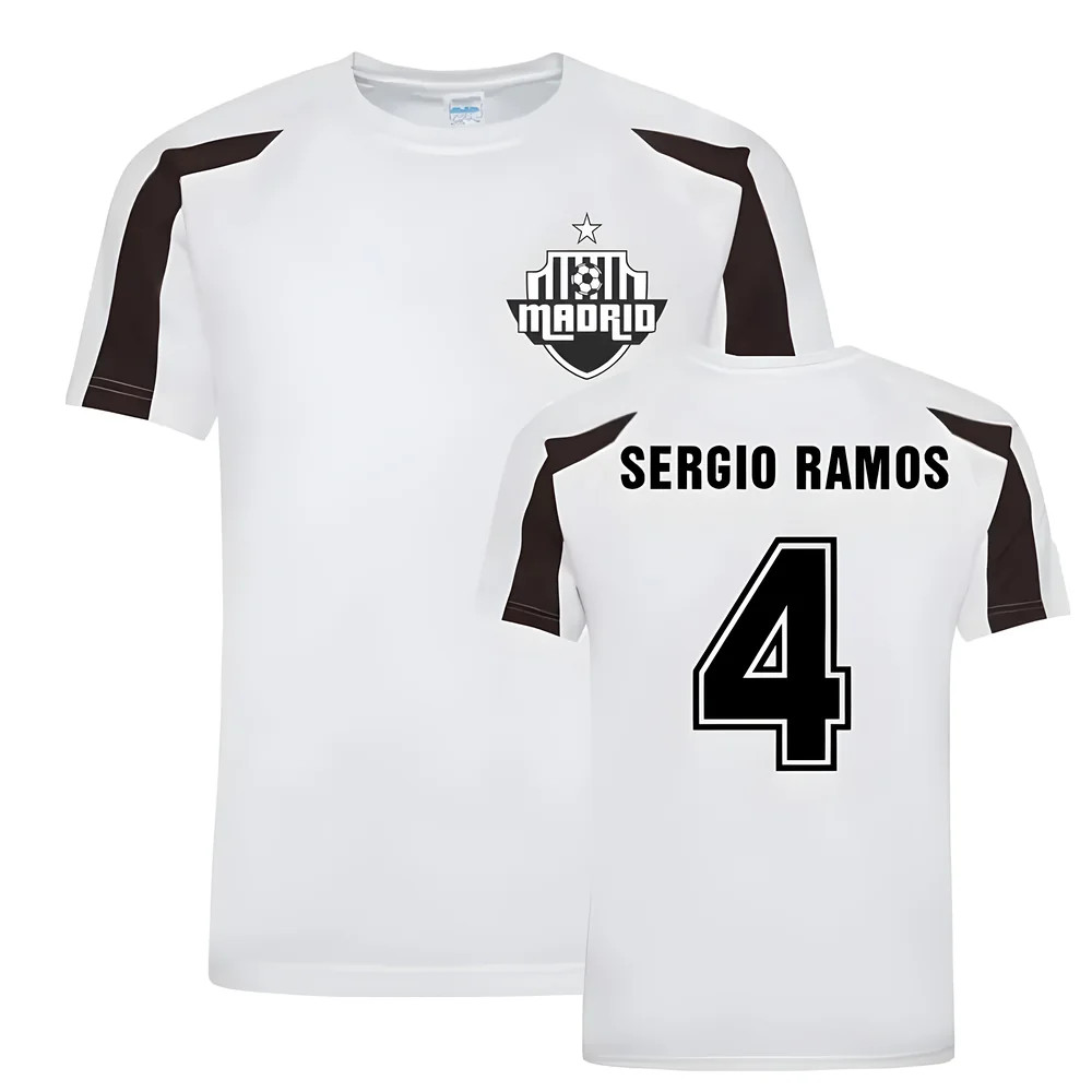 Sergio Ramos Madrid Sports Training Jersey (White) Polyester Real Madrid Uksoccershop Men's White Medium
