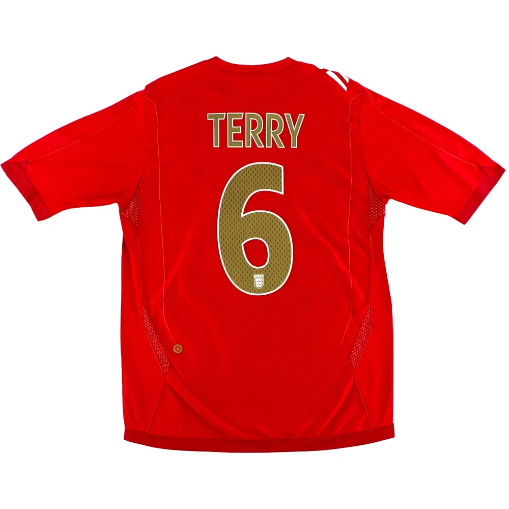 '06-'08 England Away Shirt (Terry #6) (Mint) Polyester Made By: Umbro Men's Red Medium