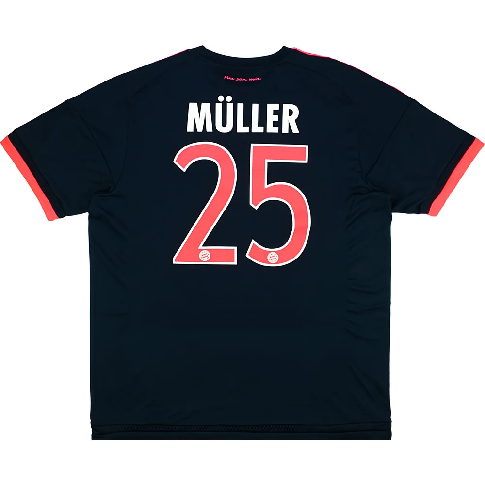 '15-'16 Bayern Munich Third Shirt (Muller #25) (Excellent) Polyester Made By: Adidas Men's Black Medium