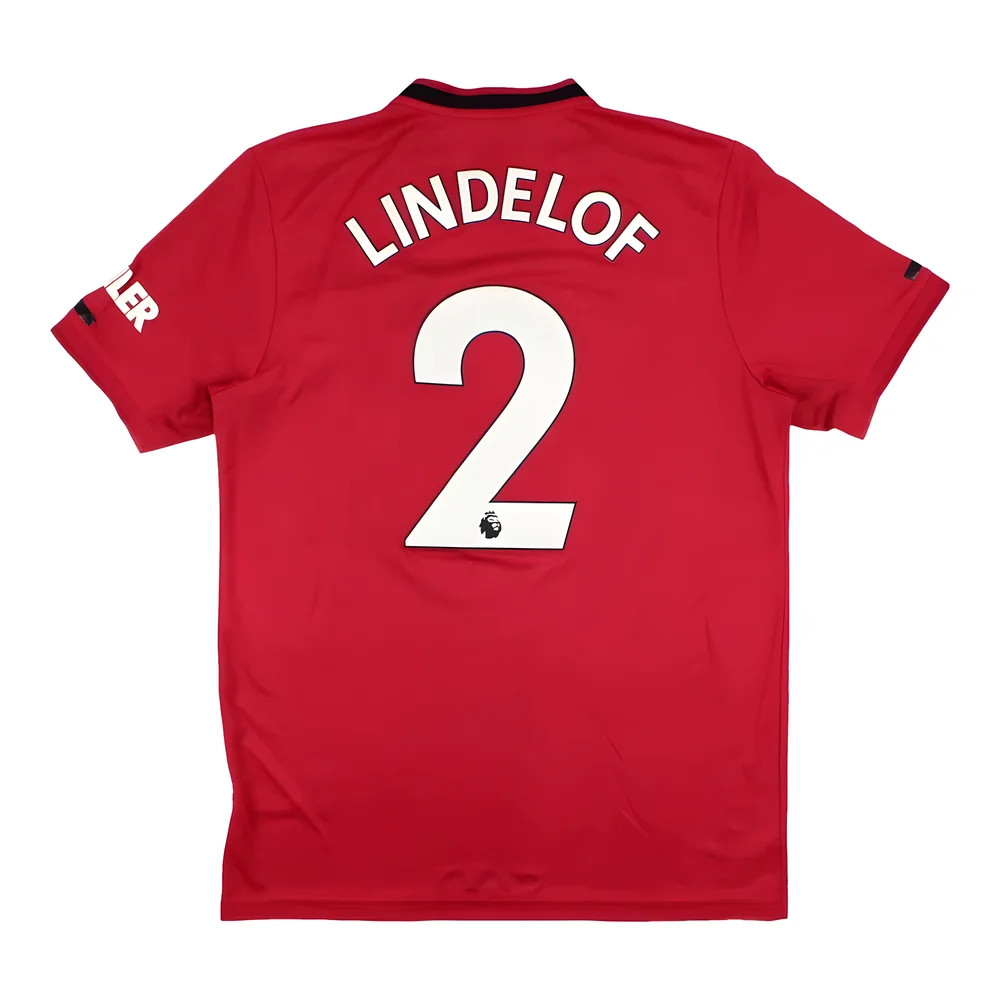 '19-'20 Manchester United Home Shirt (Lindelof #2) (M) (Very Good) Polyester Made By: Adidas Men's Red Medium