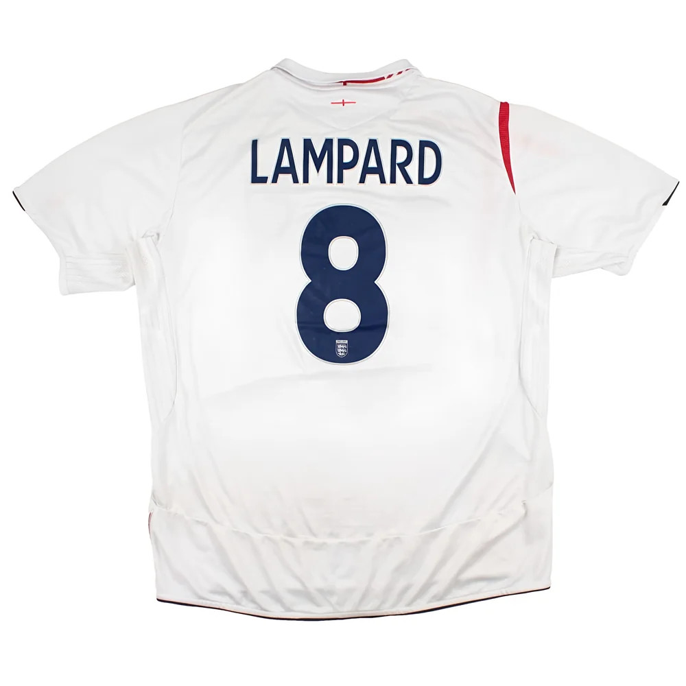 '05-'07 England Home Shirt (Lampard #8) (Very Good) Polyester Made By: Umbro Men's White Extra Large