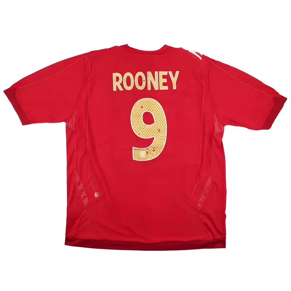 '06-'08 England Away Shirt (Rooney #9) ) (Good) Polyester Made By: Umbro Men's Red Extra Large