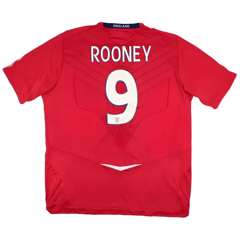'08-'09 England Away Shirt (Rooney #9) (Mint) Polyester Made By: Umbro Men's Red Extra Large