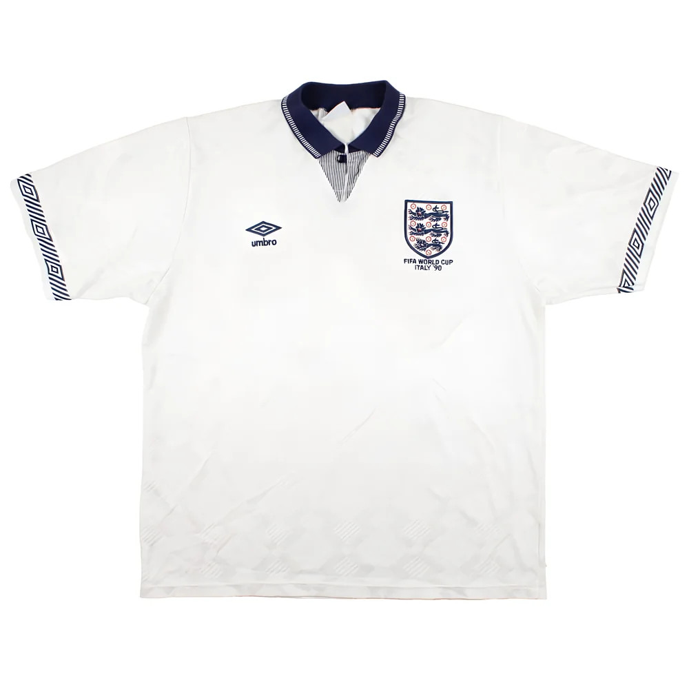'90-'92 England Home Shirt (L) (Very Good) Polyester Made By: Umbro Men's White Large
