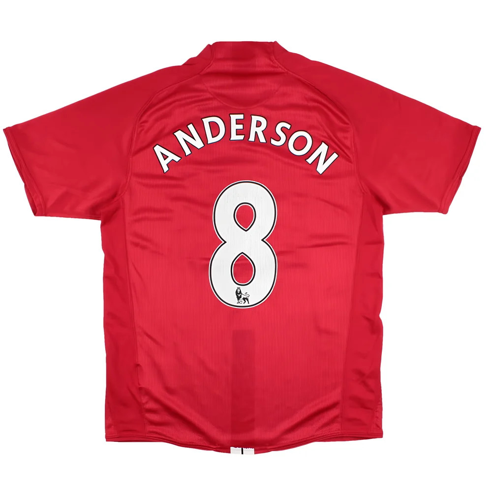 '07-'09 Manchester United Home Shirt (S) Anderson #8 (Very Good) Polyester Made By: Nike Men's Red Small