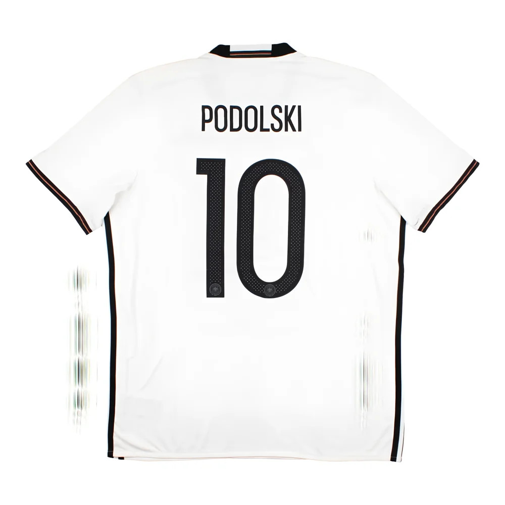 '16-'17 Germany Home Shirt (L) Podolski #10 (Very Good) Polyester Made By: Adidas Men's White Large