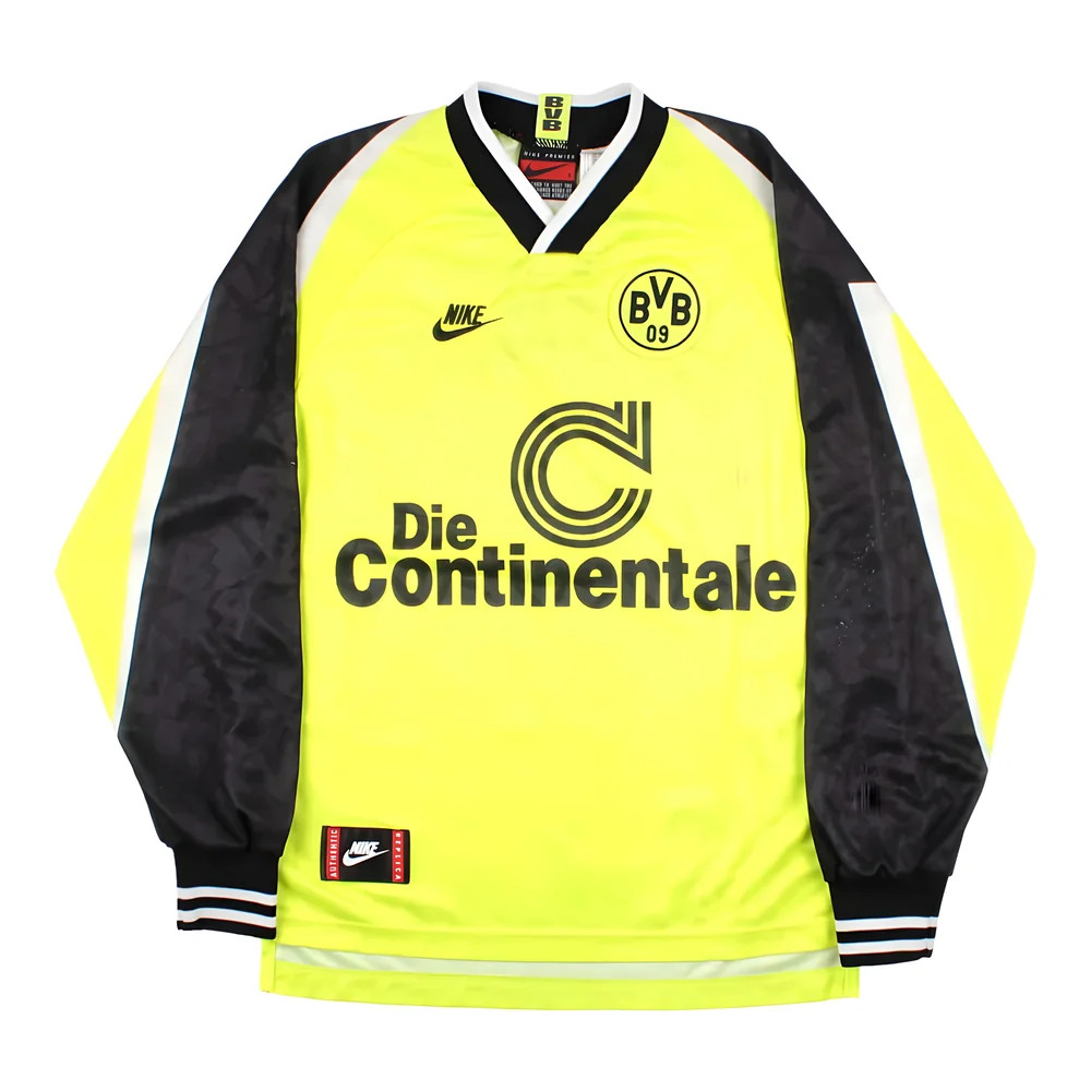 '95-'96 Borussia Dortmund Long Sleeve Home Shirt (S) (Excellent) Polyester Made By: Nike Men's Yellow Small