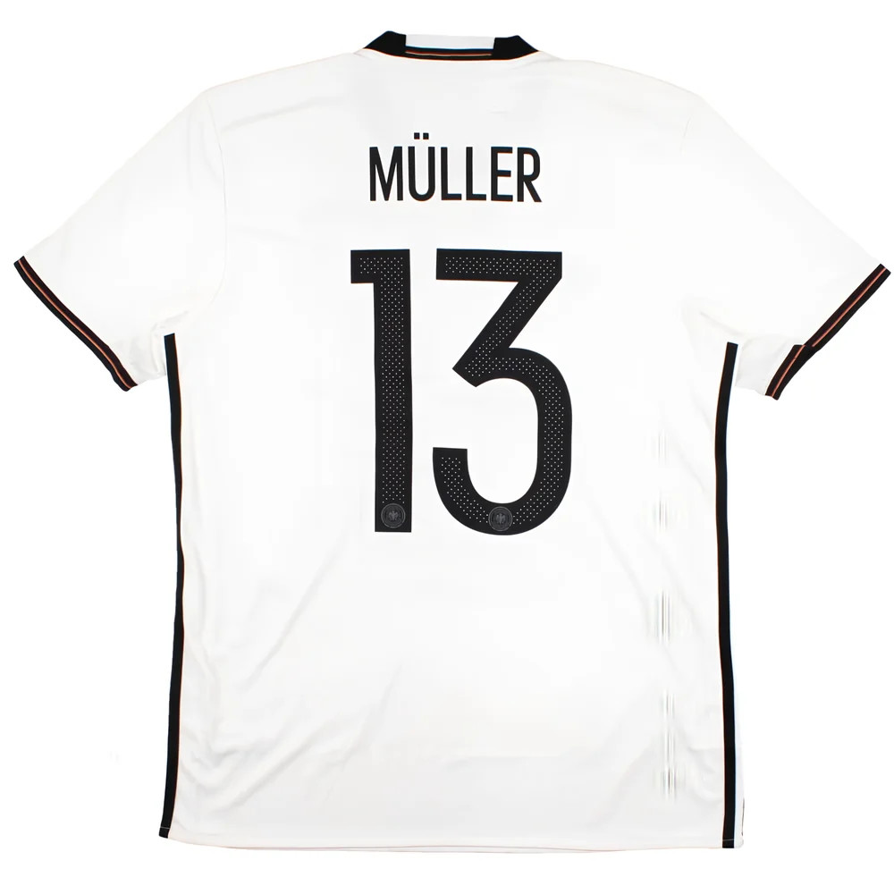 '16-'17 Germany Home Shirt (M) Muller #13 (Excellent) Polyester Made By: Adidas Men's White Medium