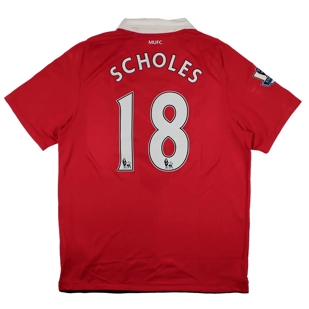 '10-'11 Manchester United Home Shirt ) Scholes #18 (Very Good) Polyester Made By: Nike Men's Red Xxl