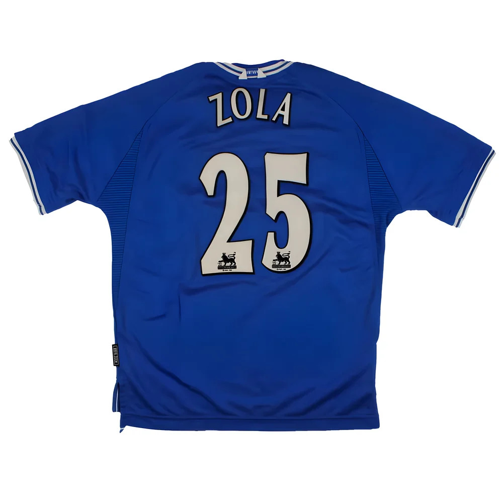 '99-'01 Chelsea Home Shirt (Youths) Zola #25 (Excellent) Kids Polyester Made By: Umbro Unisex Kids Blue Size 34