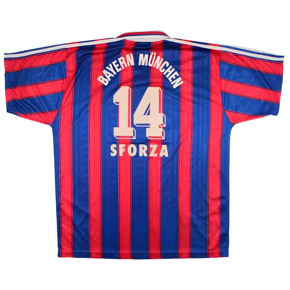 '95-'97 Bayern Munich Home Shirt ) Sforza #14 (Very Good) Polyester Made By: Adidas Men's Red Extra Large