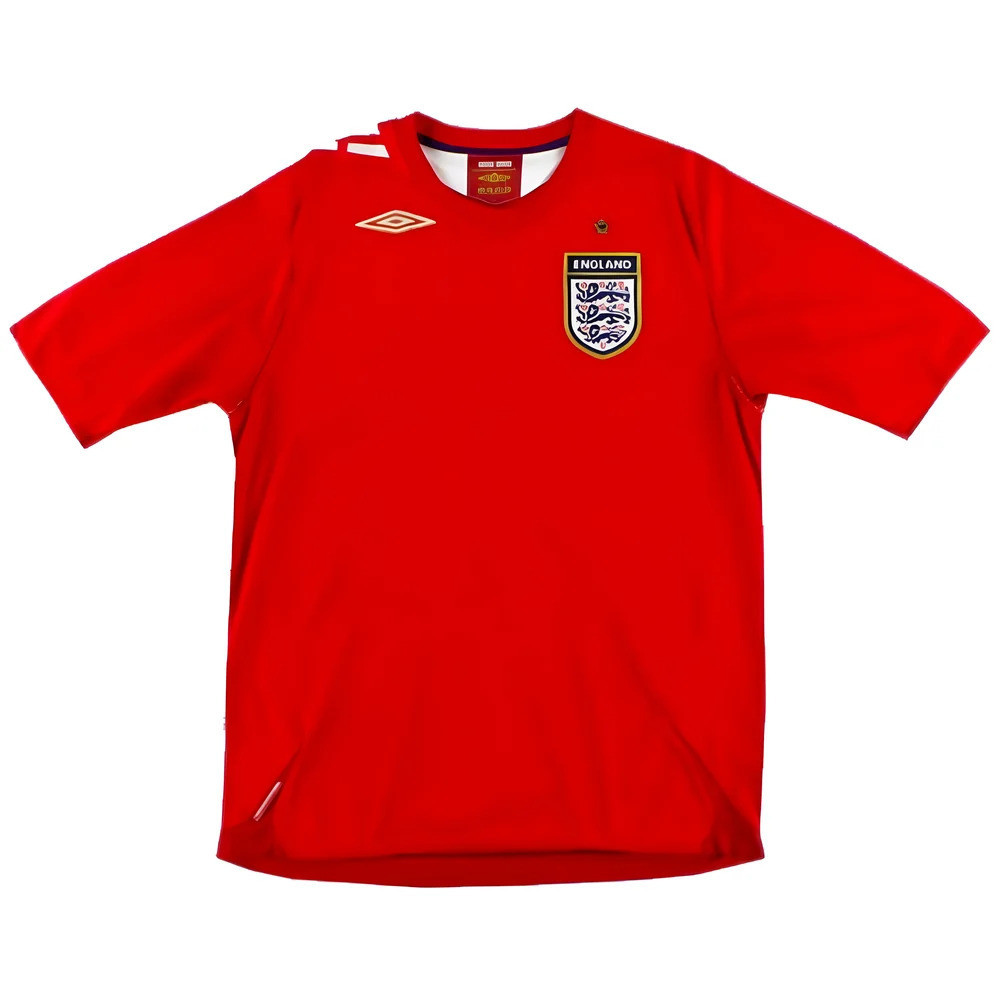 '06-'08 England Away Shirt ) (Very Good) Polyester Made By: Umbro Men's Red Extra Large