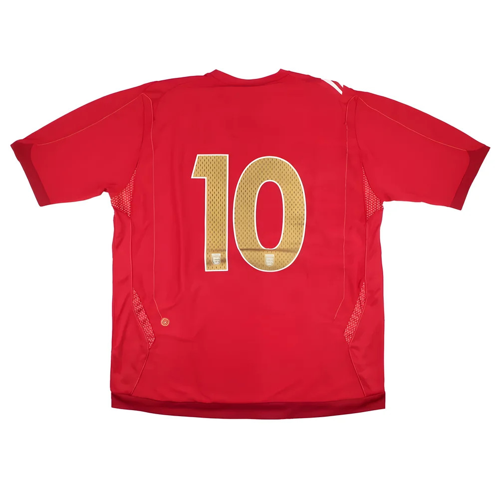 '06-'08 England Away (#10) ) (Excellent) Polyester Made By: Umbro Men's Red Extra Large