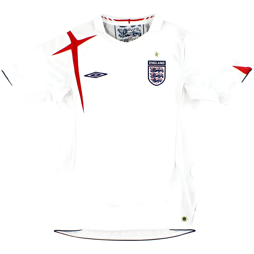 '05-'07 England Home Shirt ) (Very Good) Polyester Made By: Umbro Men's White Extra Large