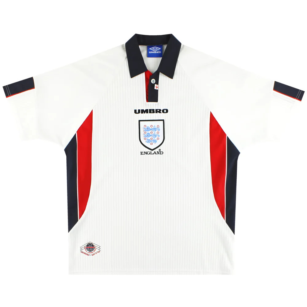 '97-'99 England Home Shirt ) (Excellent) Polyester Made By: Umbro Men's White Extra Large