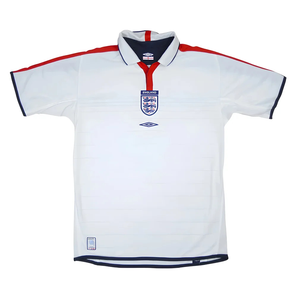 '03-'05 England Home Shirt ) (Very Good) Polyester Made By: Umbro Men's White Extra Large