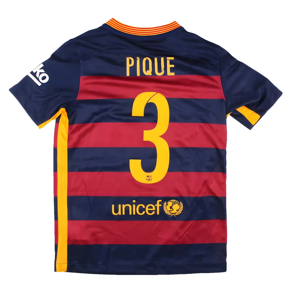 '15-'16 Barcelona Home Shirt (Sb) Pique #3 (Very Good) Kids Polyester Made By: Nike Unisex Kids Red Small