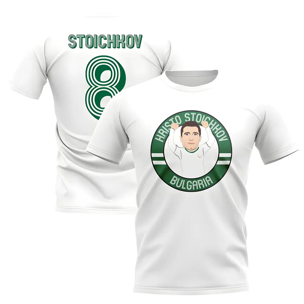 Hristo Stoichkov Bulgaria Illustration T-Shirt (White) Polyester Uksoccershop Men's White Xxl