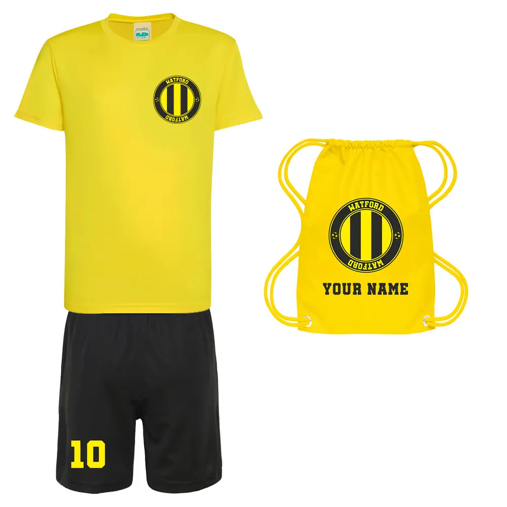 Personalised Watford Training Kit Package Polyester Uksoccershop Men's Yellow Medium