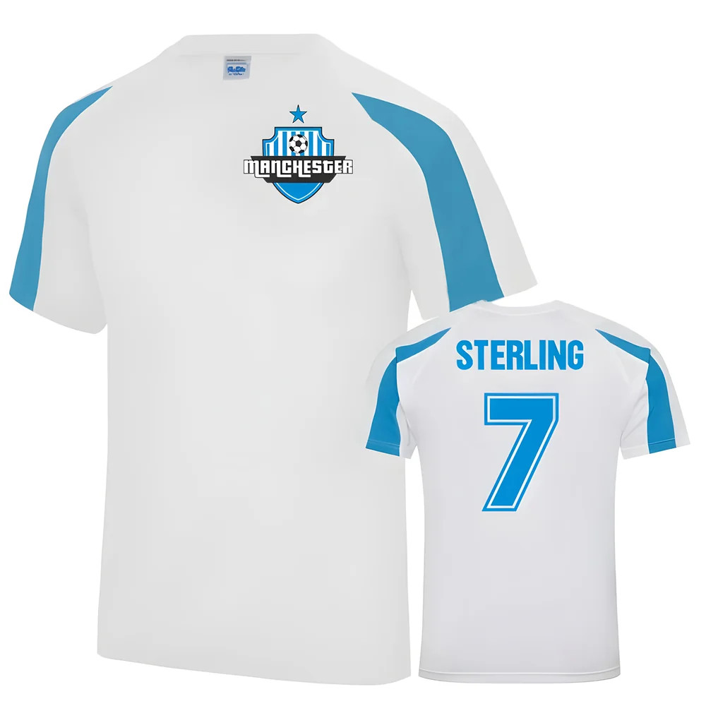 Raheem Sterling Man City Sports Training Jersey (White) Polyester Manchester City Uksoccershop Men's White Small